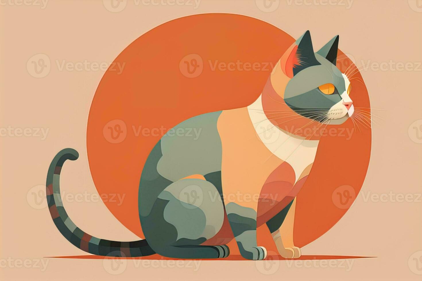 ai gegenereerd schattig kat zittend Aan de vloer. vector illustratie in retro stijl. ai generatief foto