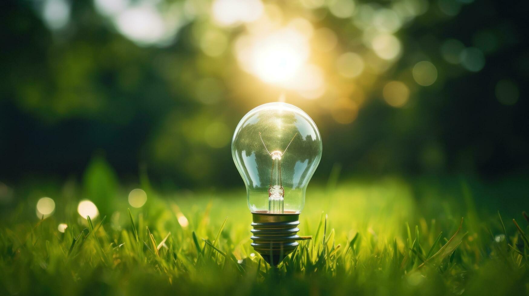 ai gegenereerd een licht lamp in de gras met zonlicht in de achtergrond foto