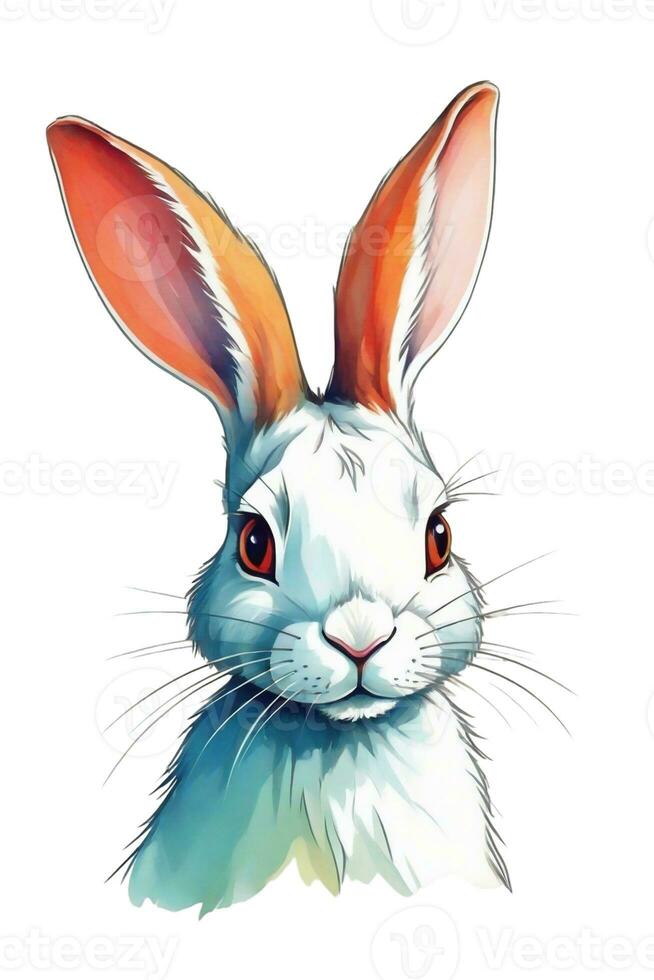 ai gegenereerd grafisch konijn portret Aan wit achtergrond foto