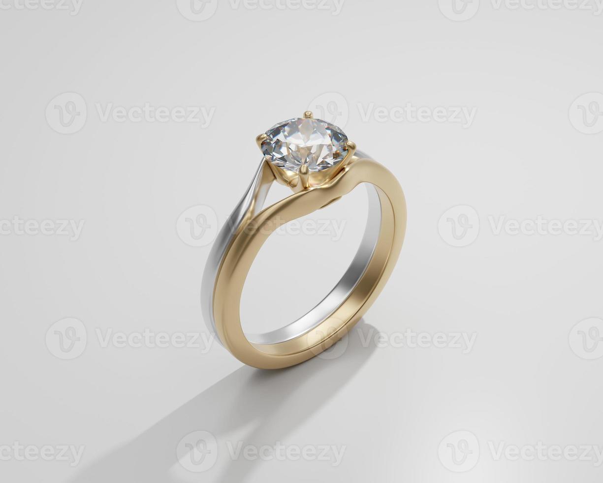 gouden diamanten ring geïsoleerd op een witte achtergrond 3d render foto