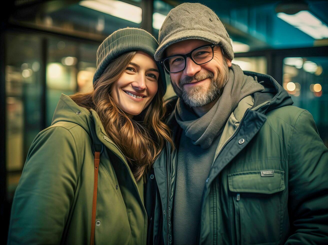 ai gegenereerd een Mens en een vrouw in groen kleding, portret. foto