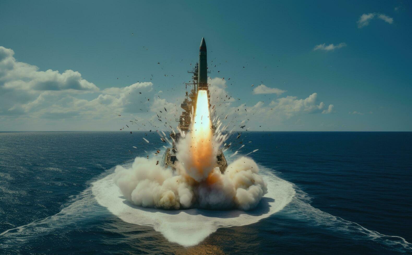 ai gegenereerd een reis raket lanceert in de water foto