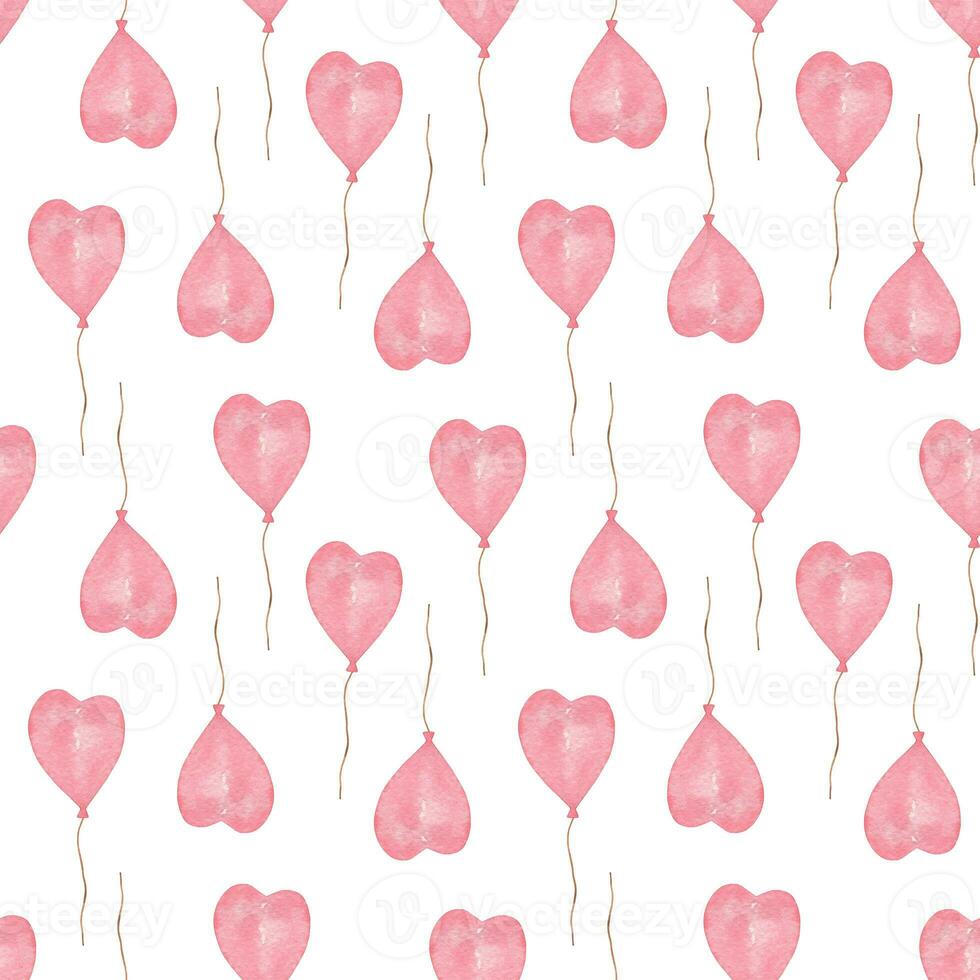 roze lucht ballonnen naadloos patroon waterverf illustratie, st Valentijn vakantie, liefde feestelijk decor elementen herhaling ornament voor geschenk papier, kleding stof, poster, kaarten foto