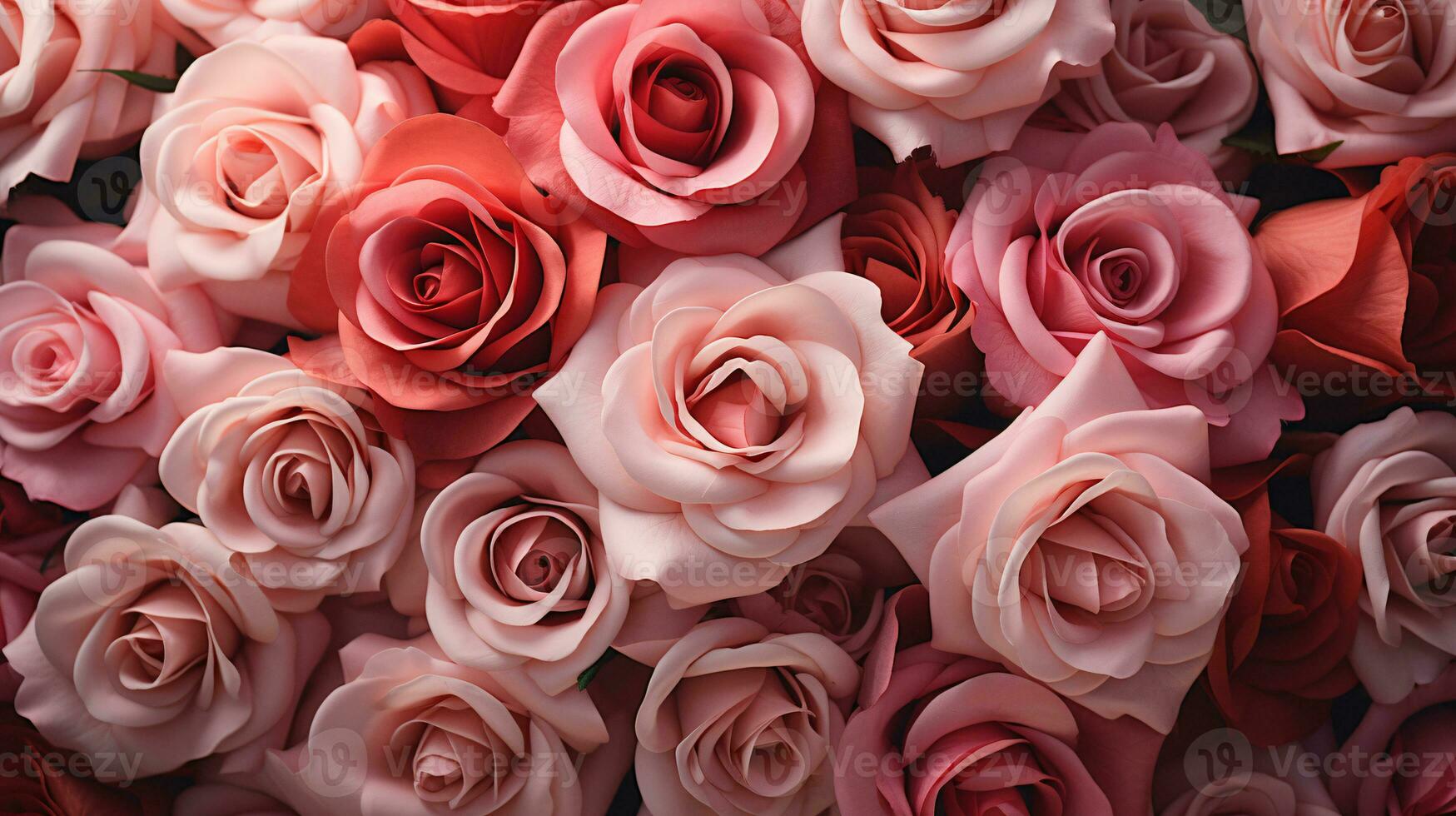 ai gegenereerd detailopname een boeket van roze rozen bloem structuur achtergrond voor een Valentijnsdag dag viering of een zomer bruiloft. patroon van roze roos bloemblaadjes. roze rozen achtergrond voor liefde en romantiek. foto