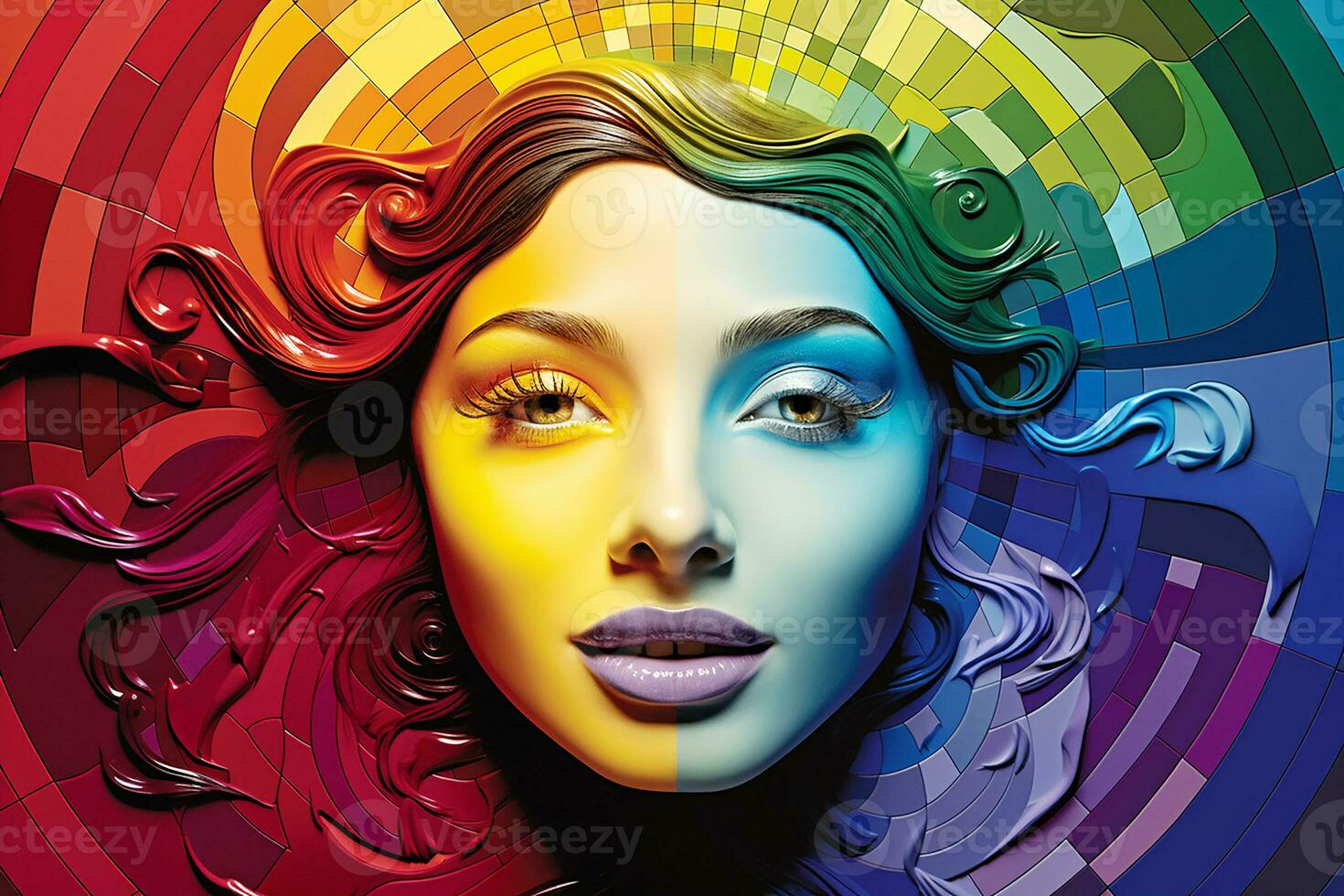 ai gegenereerd gezicht presentatie van een spectrum van emoties geregeld in een kleur wiel, benadrukkend de verscheidenheid en complexiteit van gevoelens foto