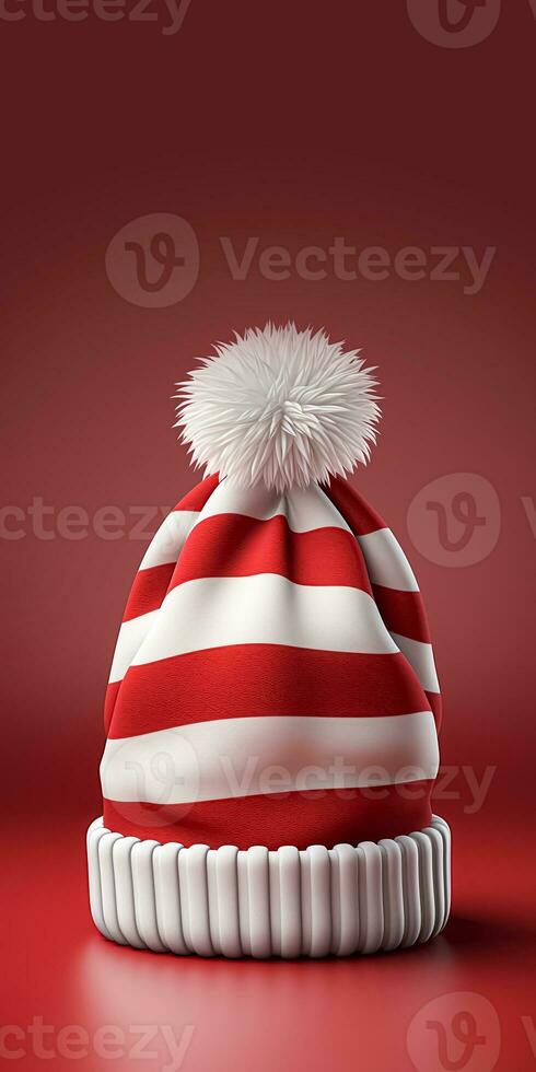 ai gegenereerd Kerstmis winter hoed Aan een rood achtergrond. kopiëren ruimte. Kerstmis en nieuw jaar concept. foto