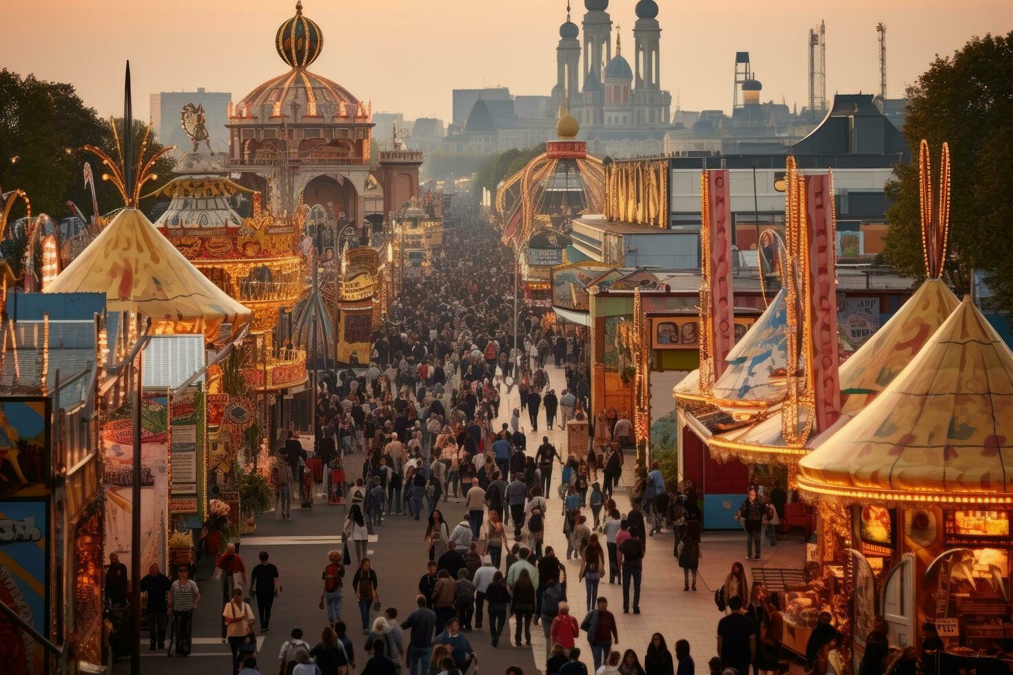 ai gegenereerd niet geïdentificeerd mensen Aan de kermis ritten in München, duitsland, bier tenten en kermis ritten Aan de oktoberfeest in München, ai gegenereerd foto