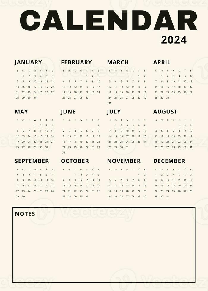 beige verticaal kalender voor 2024. modern minimalistisch 2024 kalender foto