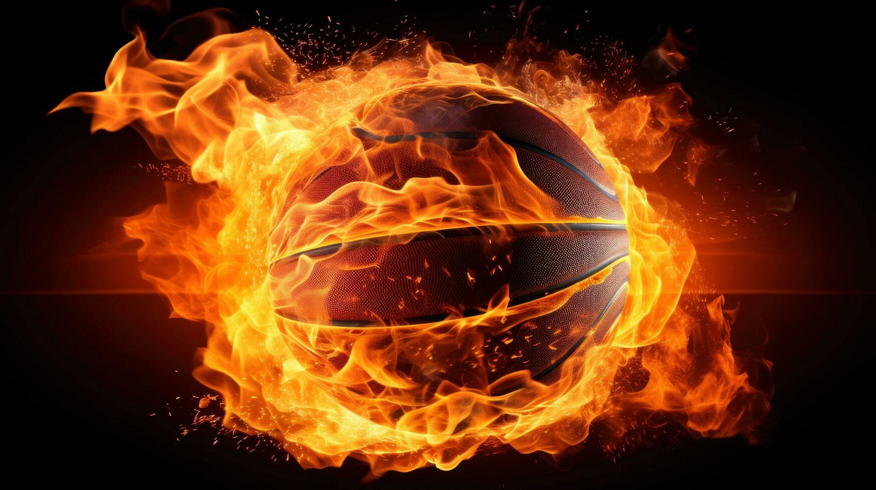 ai gegenereerd een basketbal bal Aan vuur, vertegenwoordigen passie en energie, Super goed voor creatief of dramatisch ontwerpen foto