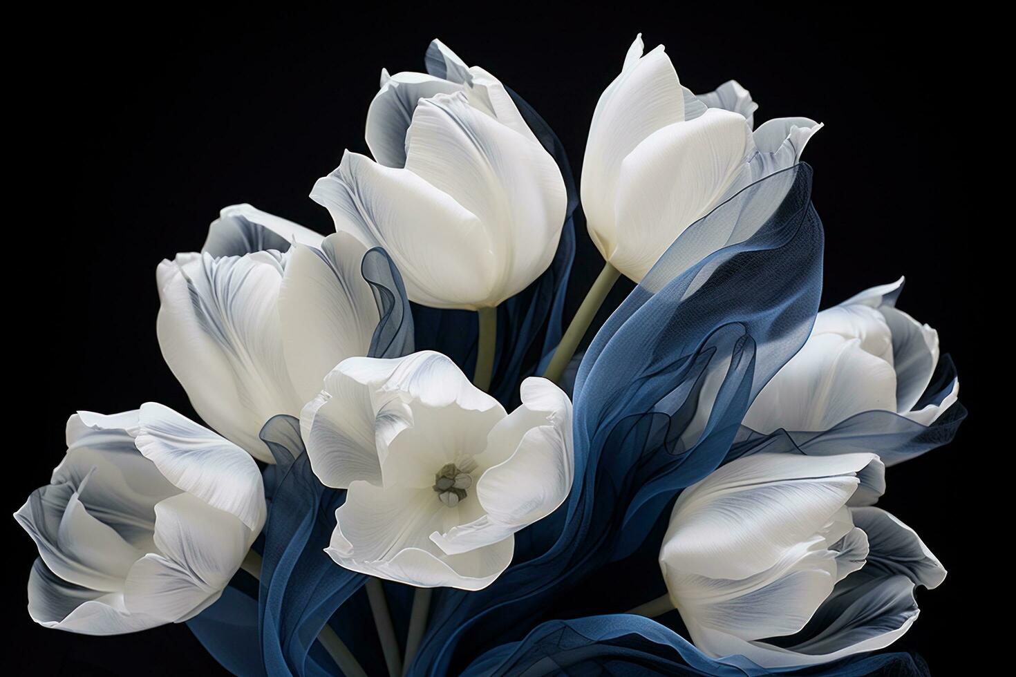 ai gegenereerd voorjaar tulp boeket met blauw waterverf papier foto