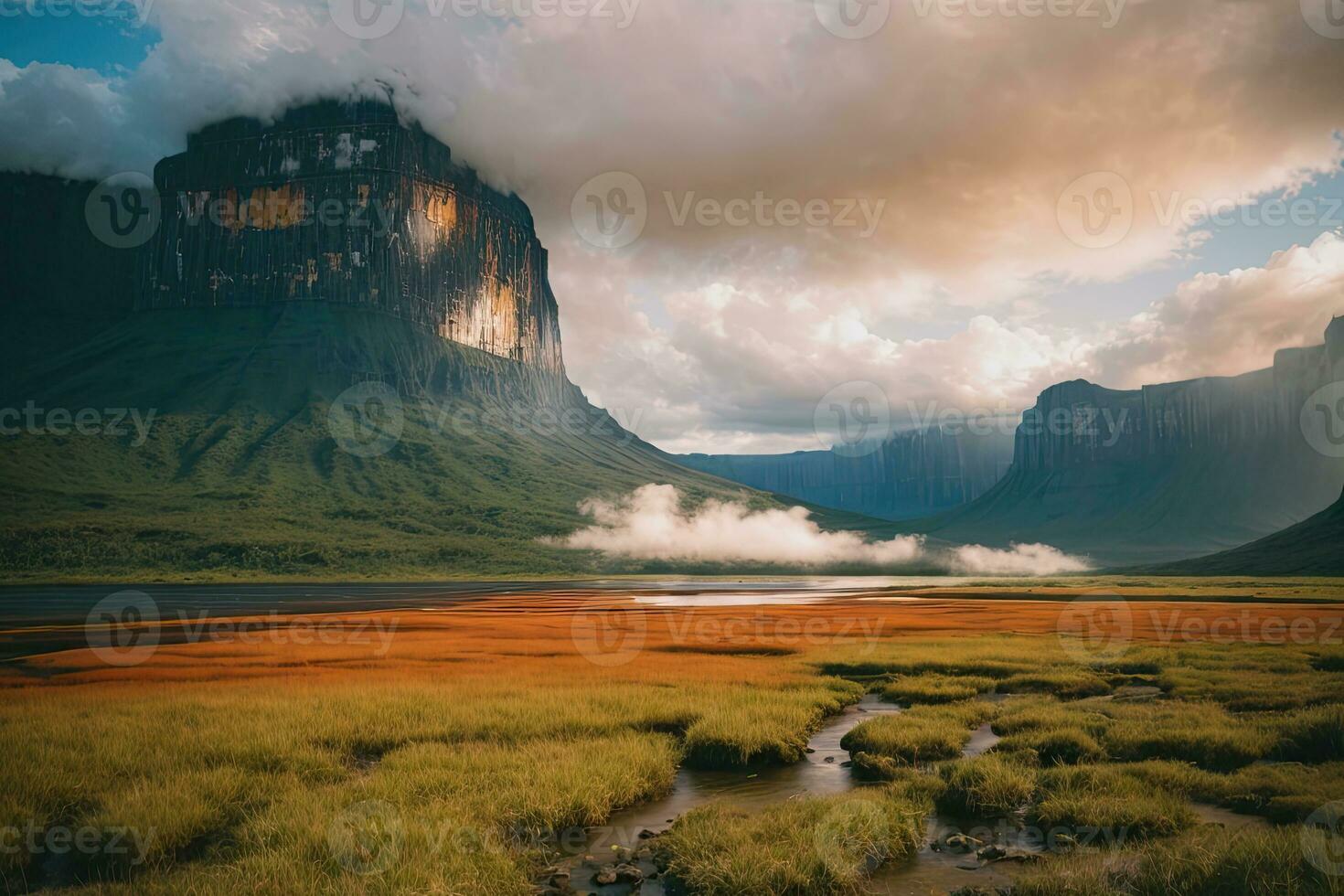 ai gegenereerd majestueus watervallen trapsgewijs omringd door weelderig kliffen en groen generatief door ai foto