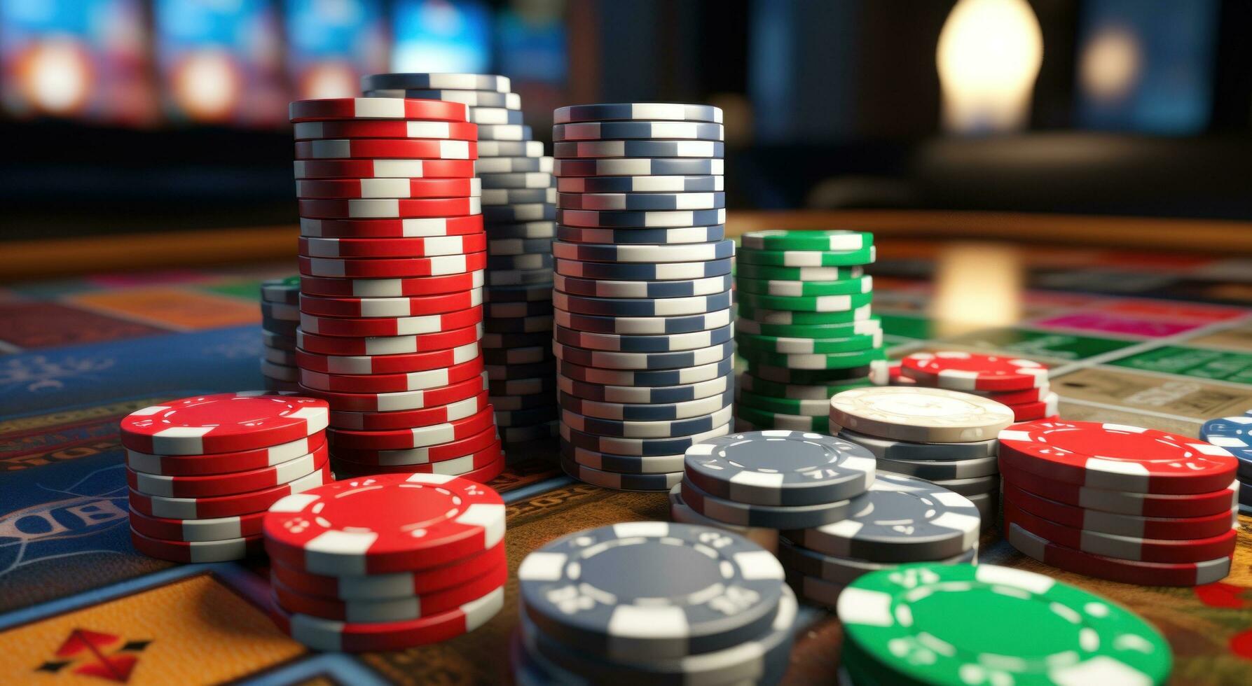 ai gegenereerd het gokken casino chips en tafel top regel foto