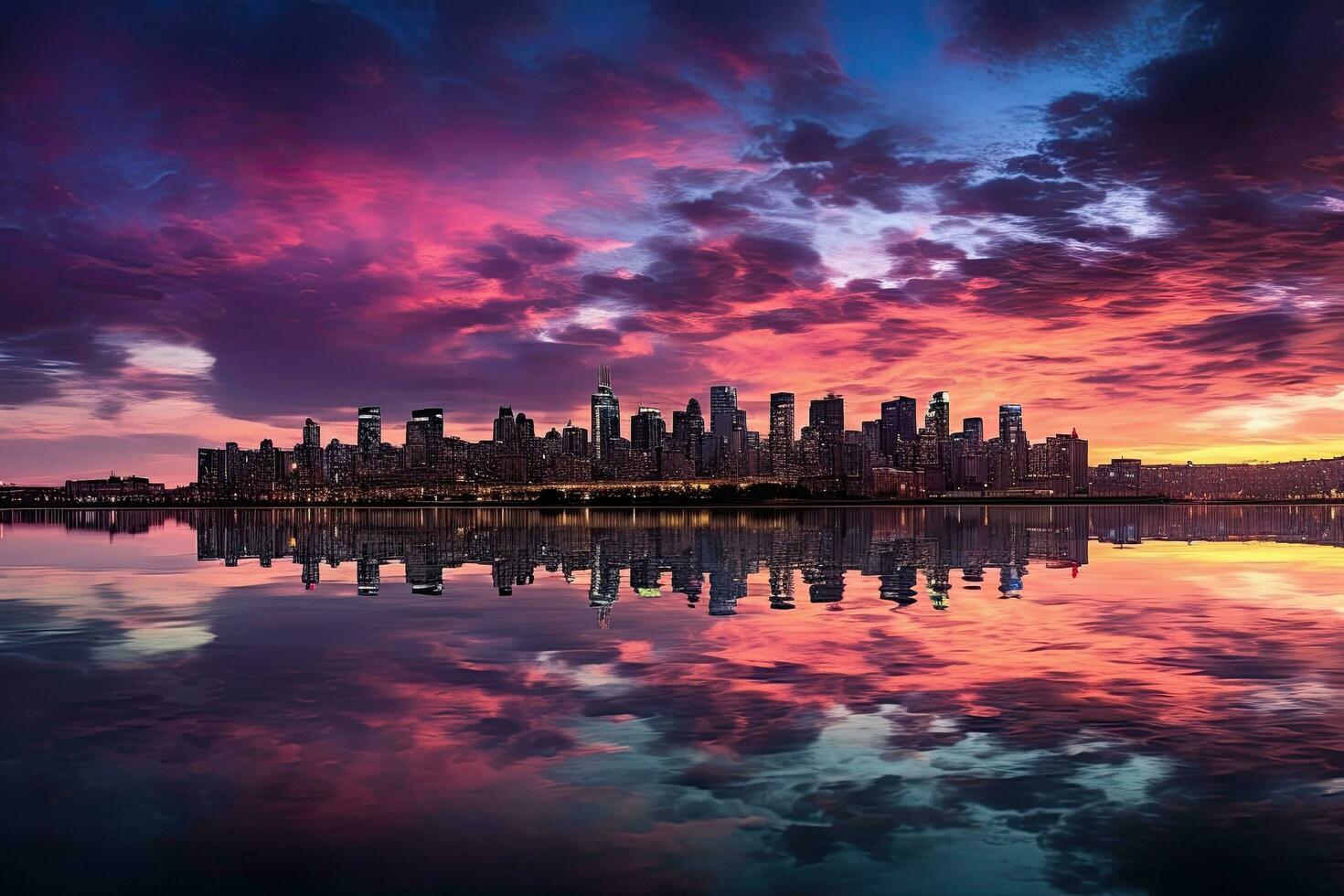 ai gegenereerd chicago horizon Bij zonsondergang, Illinois, Verenigde staten van Amerika, Verenigde Staten van Amerika, ai gegenereerd foto