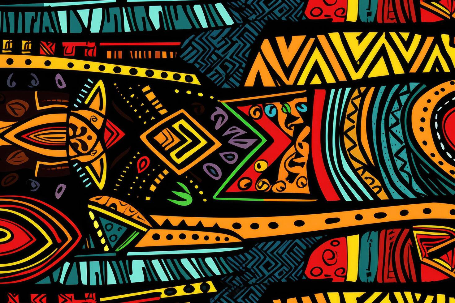 ai gegenereerd naadloos patroon met tribal aztec elementen. vector illustratie, kleurrijk Afrikaanse tribal patroon in etnisch kleding stof, ai gegenereerd foto