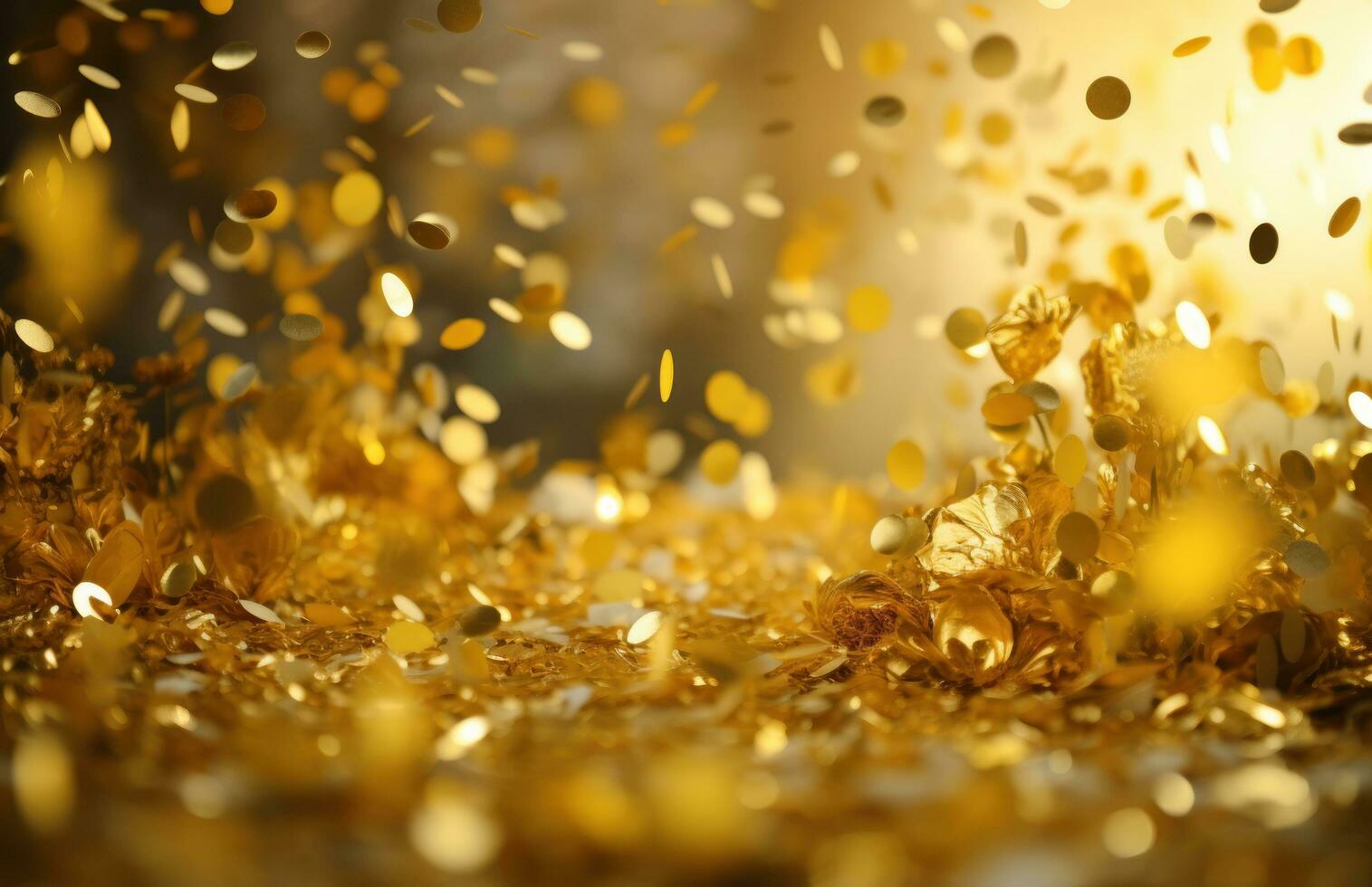 ai gegenereerd geel gouden partij confetti met goud confetti Aan het, foto