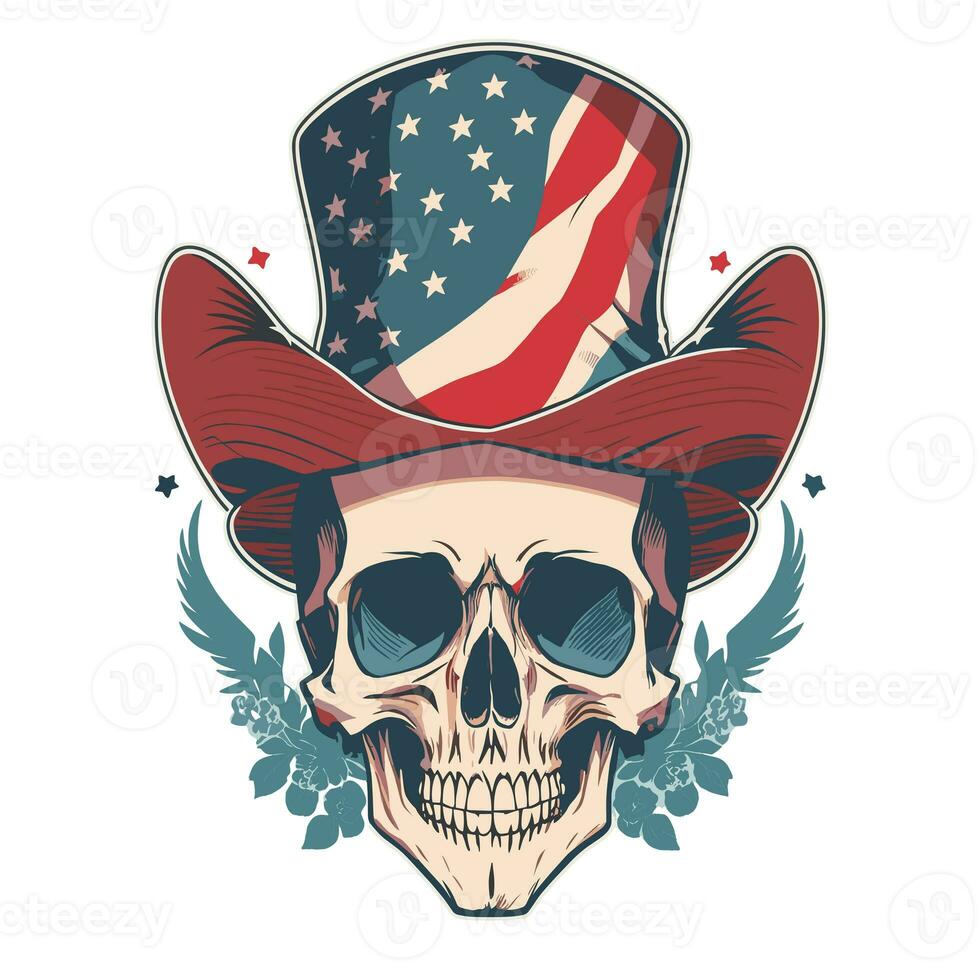ai gegenereerd schedel in de kleuren van de wijnoogst Amerikaans vlag foto