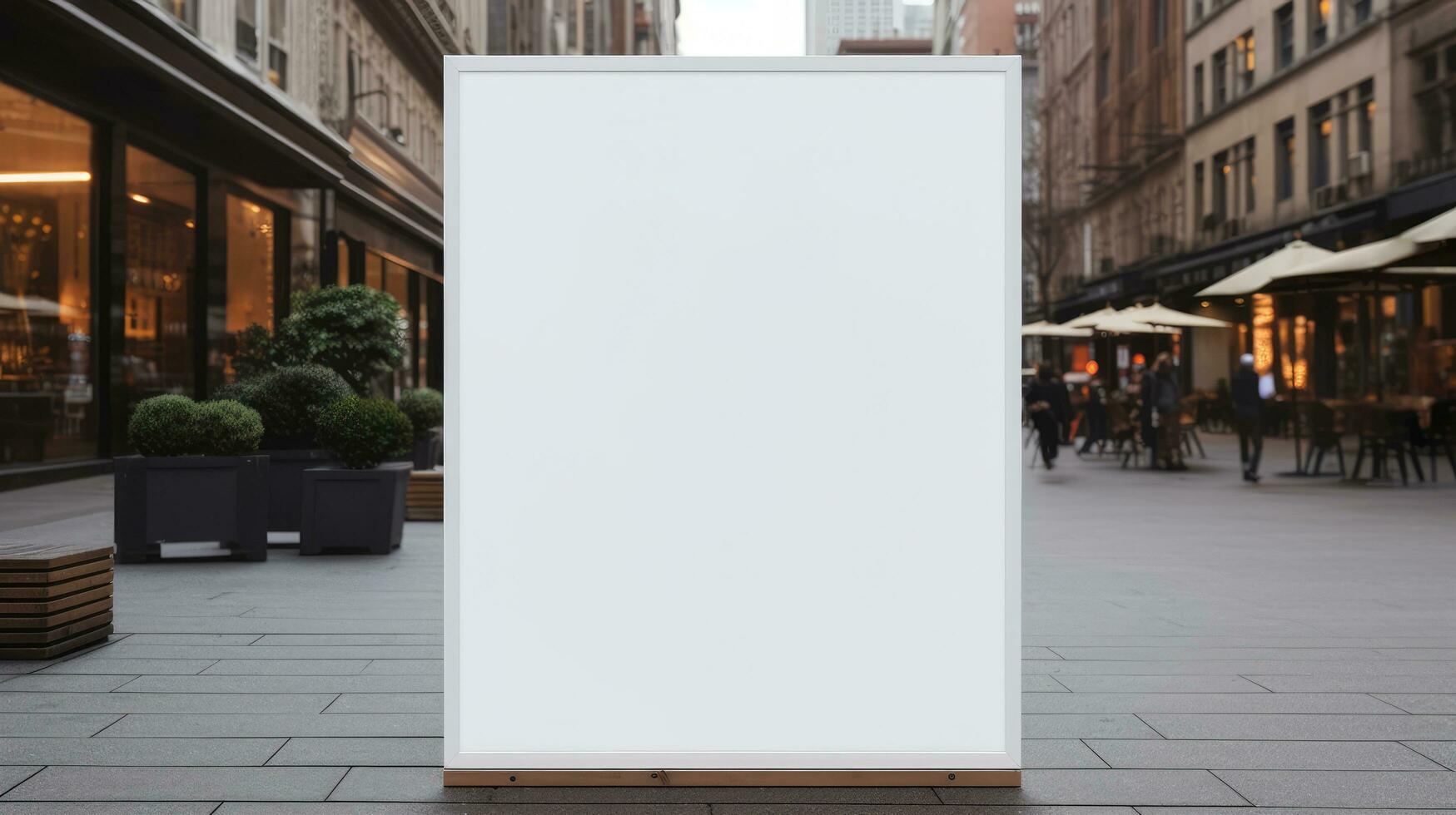 ai gegenereerd blanco restaurant winkel teken of menu bord met blanco voorkant realistisch Aan een mockup sjabloon foto