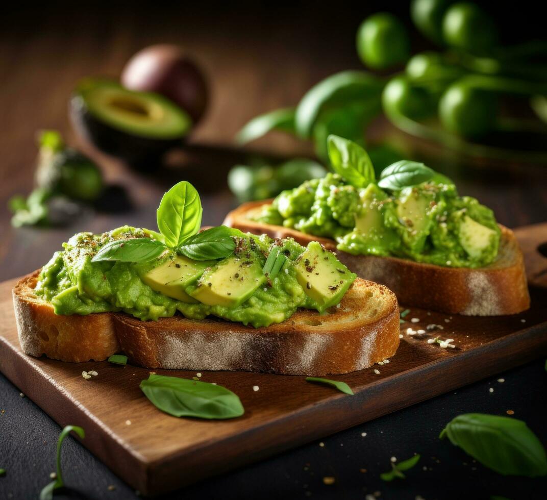 ai gegenereerd avocado in een geroosterd brood foto