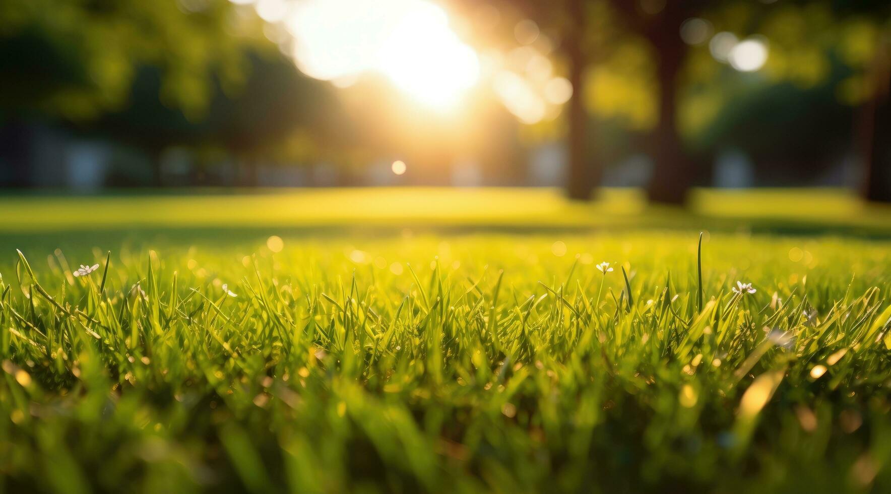 ai gegenereerd een foto van een groen gazon Bij de gras groen gazon