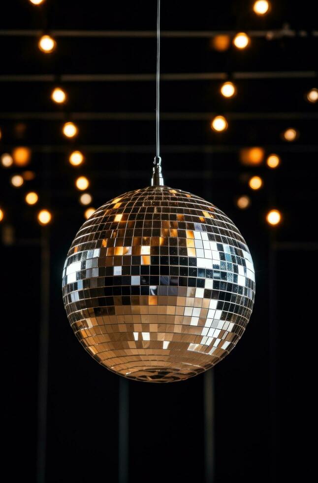 ai gegenereerd disco bal hangende van de plafond disco foto