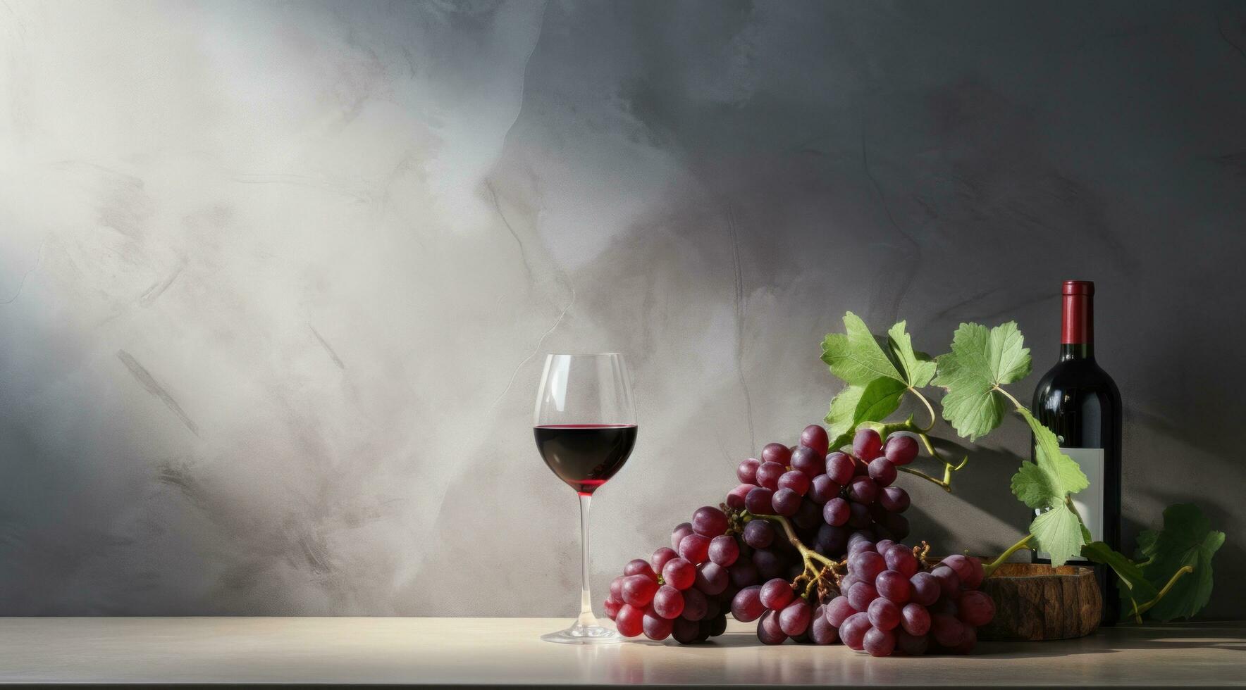 ai gegenereerd een glas van rood wijn en druiven Aan een donker oppervlakte foto