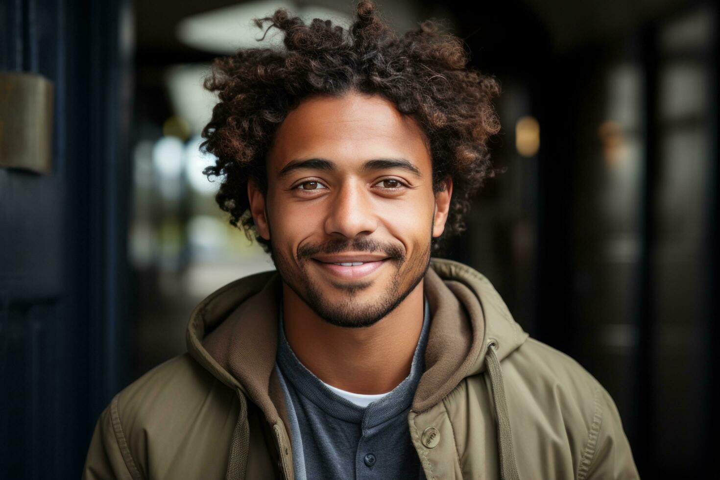 ai gegenereerd een Mens met afro haar- is glimlachen foto