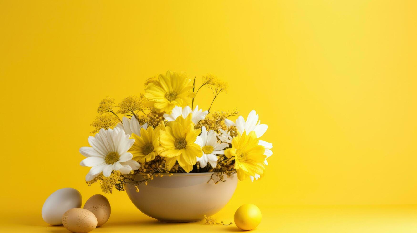 ai gegenereerd een levendig Pasen ei en bloem arrangement foto