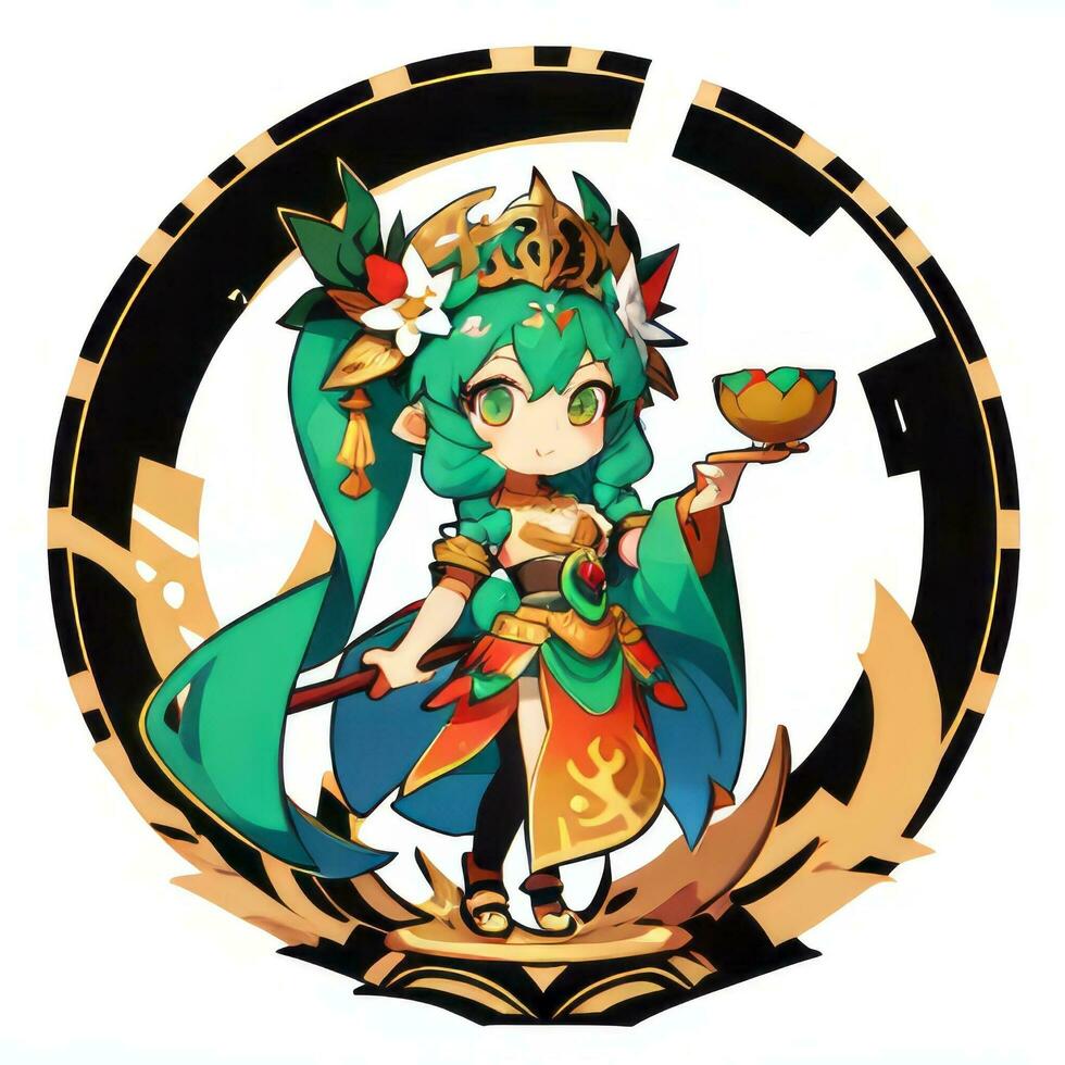 ai gegenereerd schattig chibi krijger anime avatar gamer icoon klem kunst sticker decoratie gemakkelijk achtergrond foto