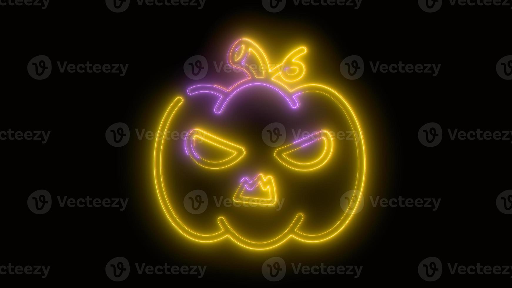 neon gele halloween pompoen, emoji, 3d render, foto