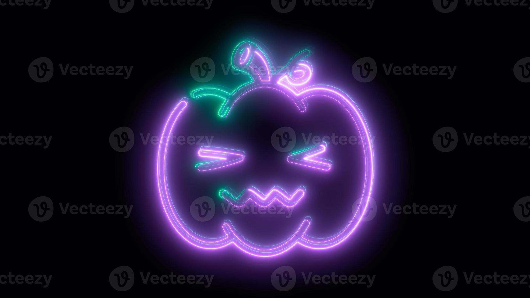neon paarse halloween pompoen, emoji, 3d render, foto