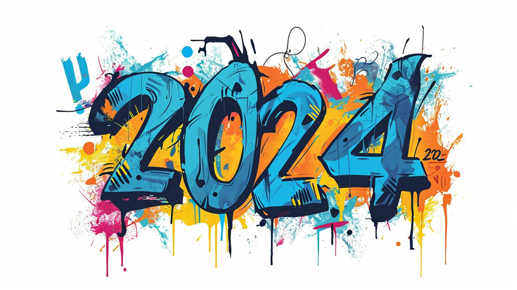 ai gegenereerd ingewikkeld bewerkte graffiti muurschildering met 2024, weergegeven met precisie en creativiteit foto