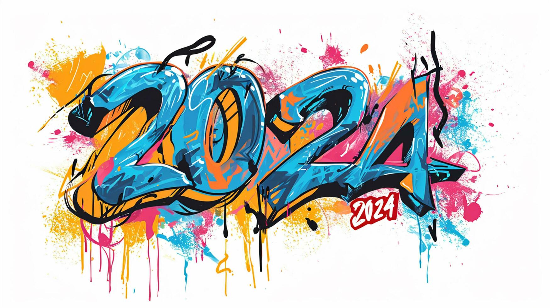 ai gegenereerd opvallende 3d renderen van graffiti kunst, presentatie van 2024, geïsoleerd Aan een schoon wit achtergrond foto