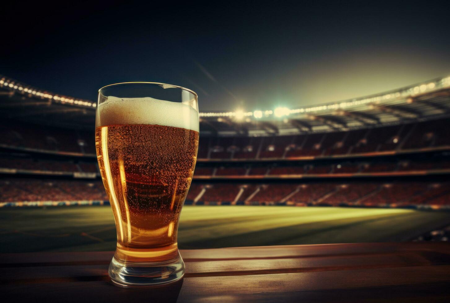 ai gegenereerd een glas van bier is afgebeeld met een arena foto