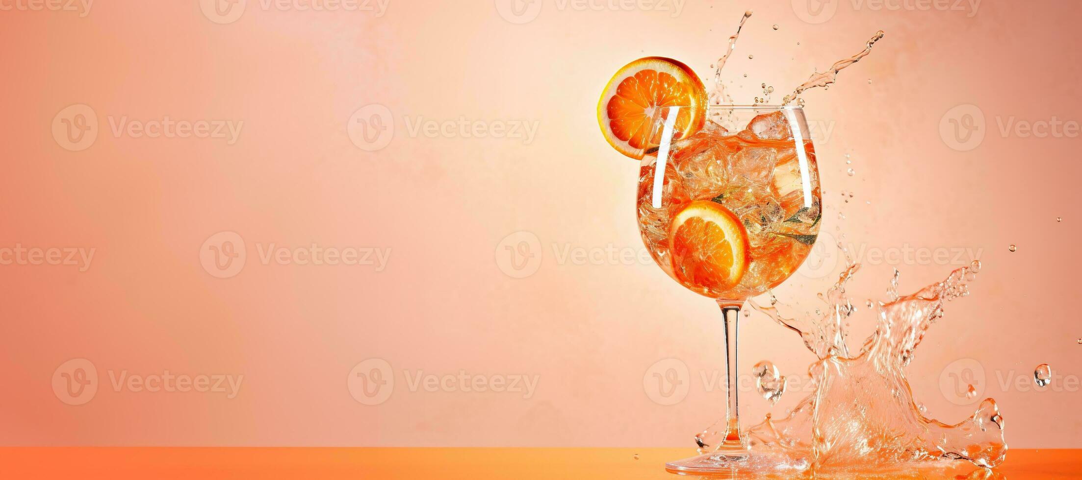 ai gegenereerd generatief ai, glas van aperol spritz Aan neutrale achtergrond met spatten, kopiëren ruimte voor reclame foto