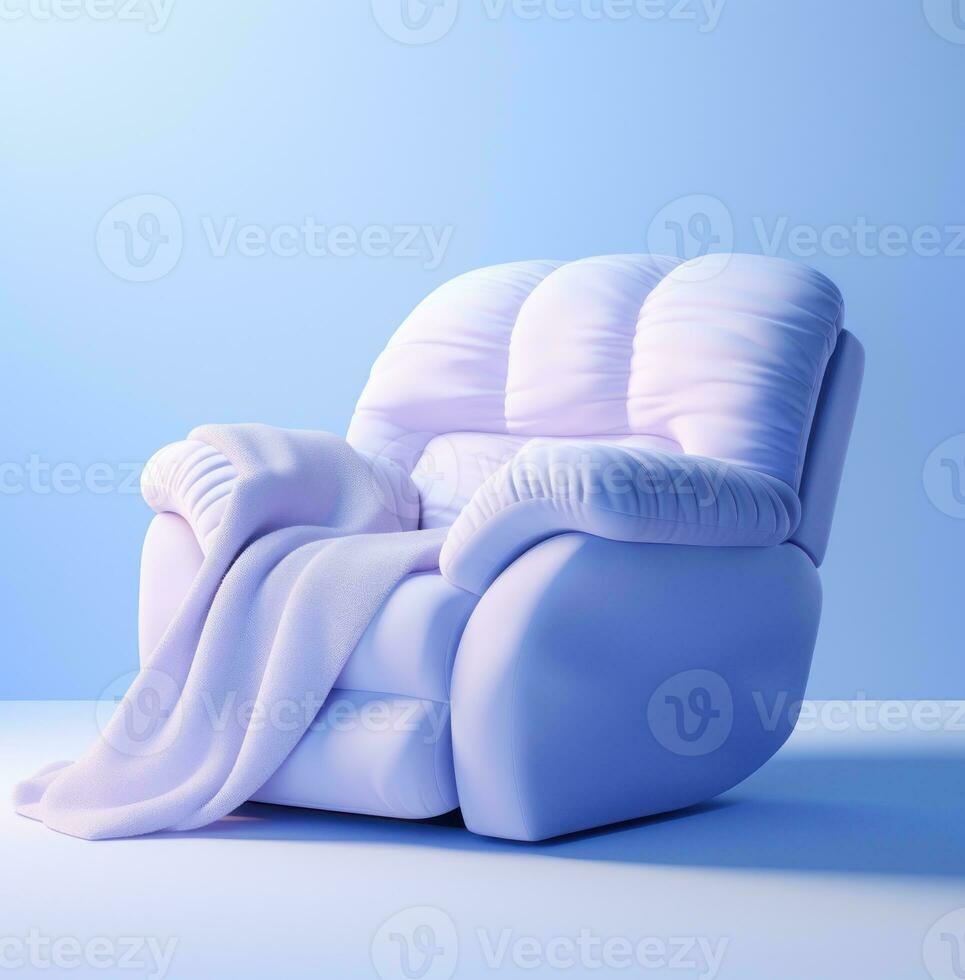 ai gegenereerd een blauw fauteuil stoel met poten geïsoleerd foto
