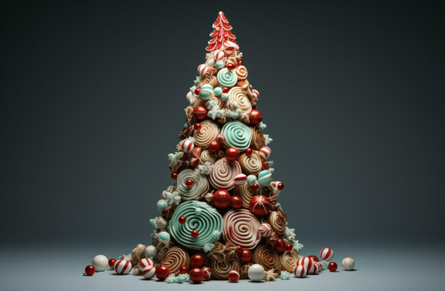 ai gegenereerd Kerstmis boom gemaakt van snoep en kruiden, foto