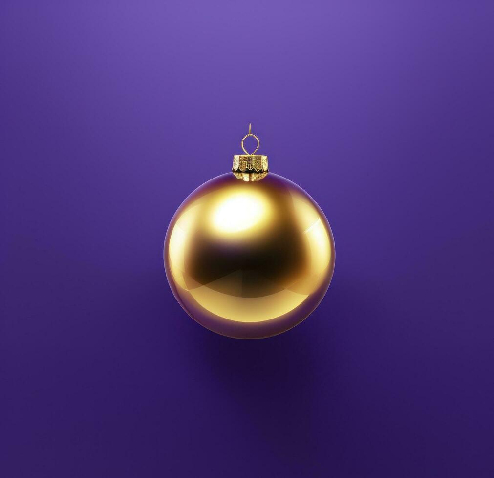 ai gegenereerd een gouden Kerstmis ornament Aan Purper achtergrond, foto