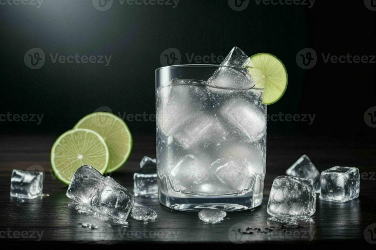 ai gegenereerd gin tonic plons met ijs kubussen. pro foto