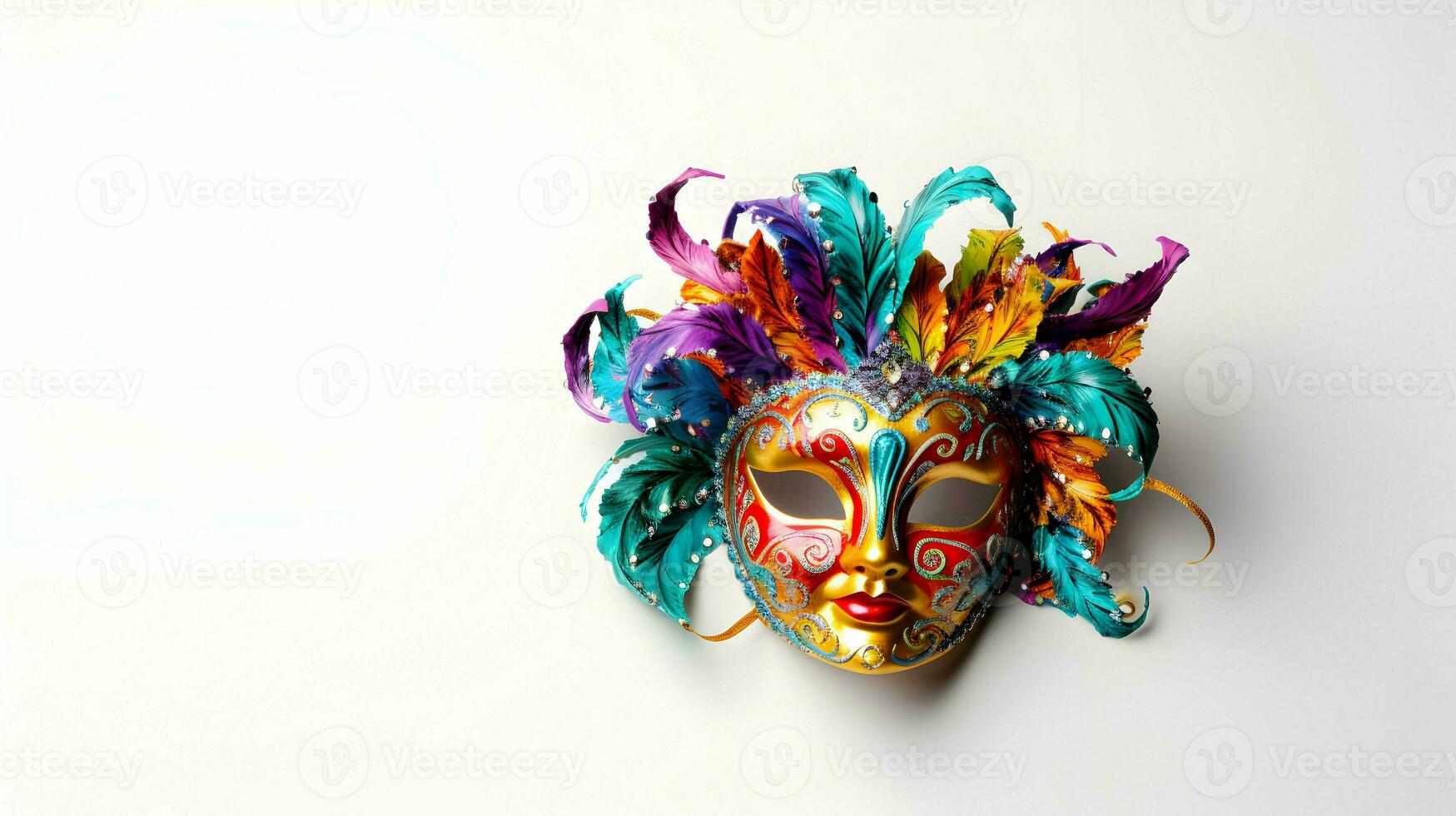 ai gegenereerd kleurrijk feestelijk van mardi gras Venetiaanse carnivale masker kralen partij ontwerp geïsoleerd wit achtergrond foto