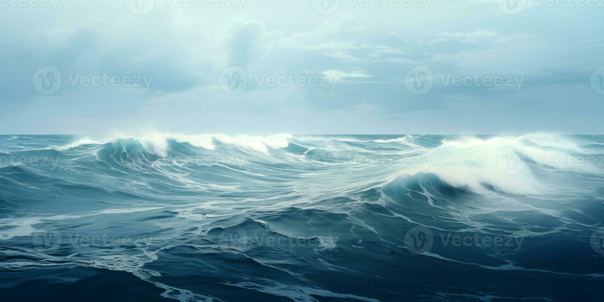 ai gegenereerd zeegezicht, stormachtig oceaan met hoog golven foto