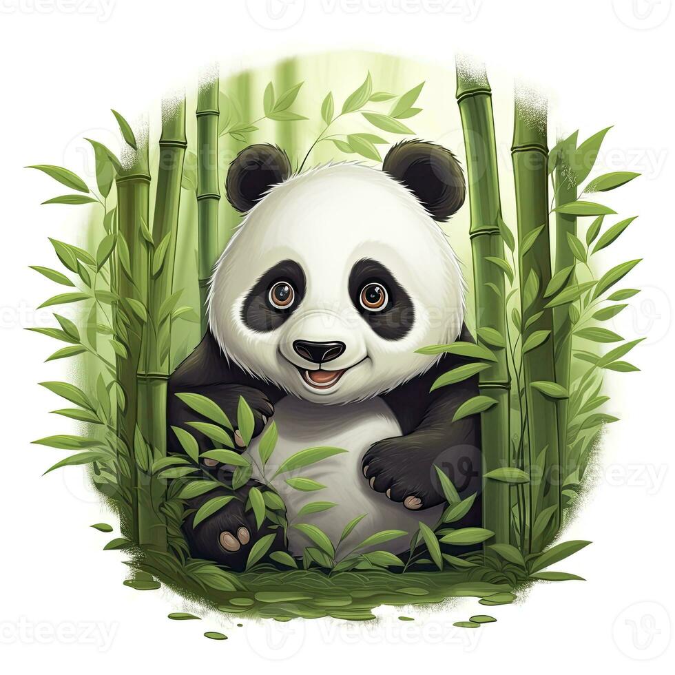 ai gegenereerd schattig panda in de midden- van een bamboe Woud. t-shirt ontwerp. ai gegenereerd foto