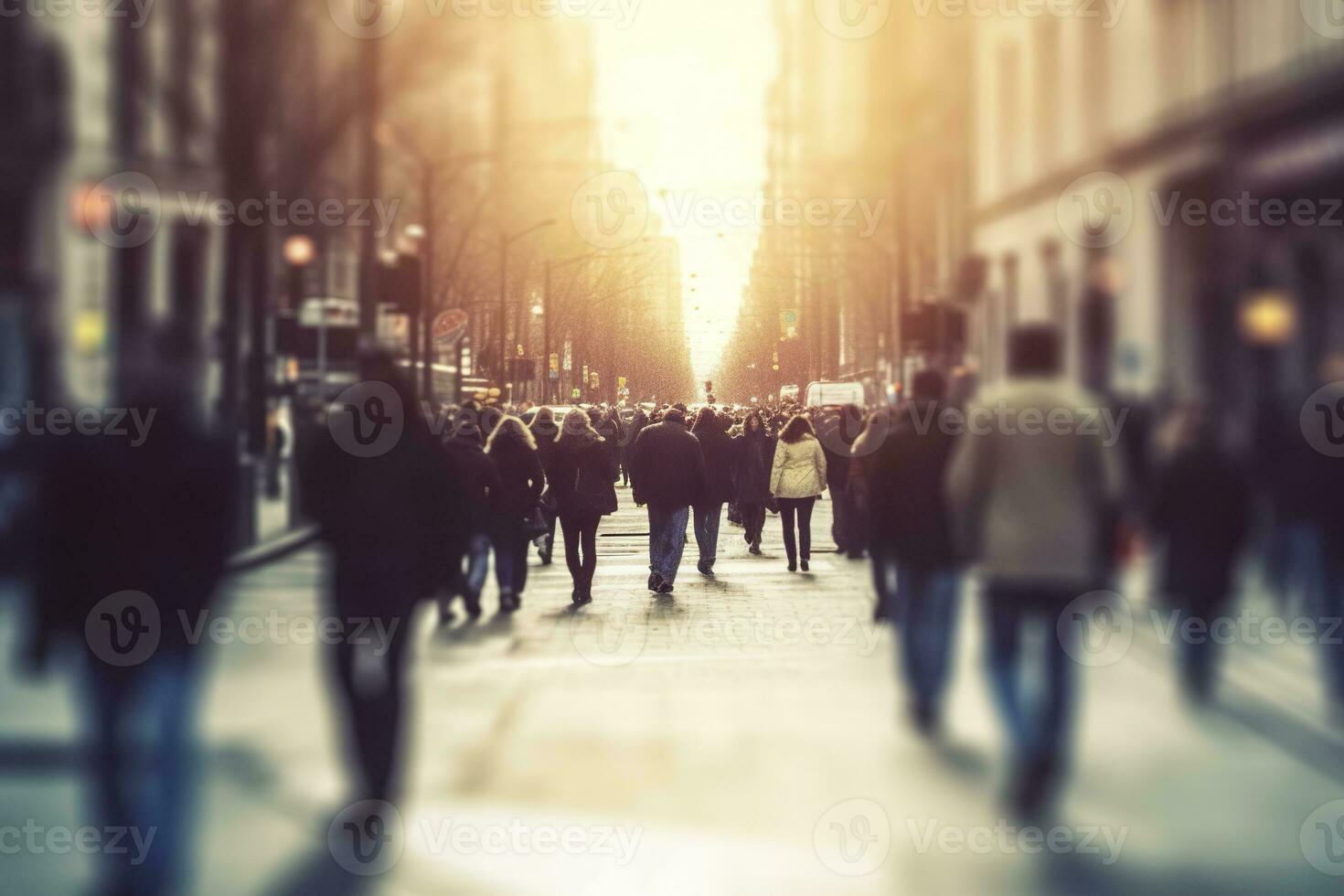 ai gegenereerd wazig bedrijf mensen wandelen in de stad landschap. ai gegenereerd foto