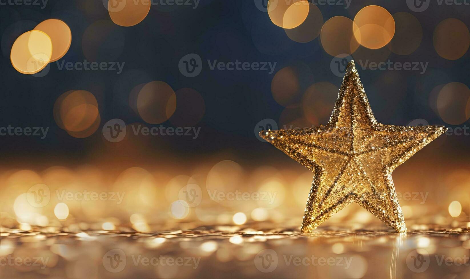 ai gegenereerd sprankelend gouden Kerstmis ster. ornament decoratie onscherp bokeh achtergrond. ai gegenereerd foto