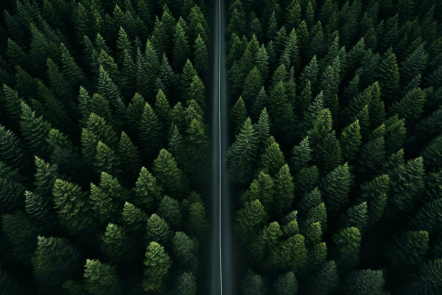 ai gegenereerd antenne top visie landelijk weg in de Woud, aarde weg of modder weg en regen Woud, antenne visie weg in natuur, ecosysteem en gezond milieu foto