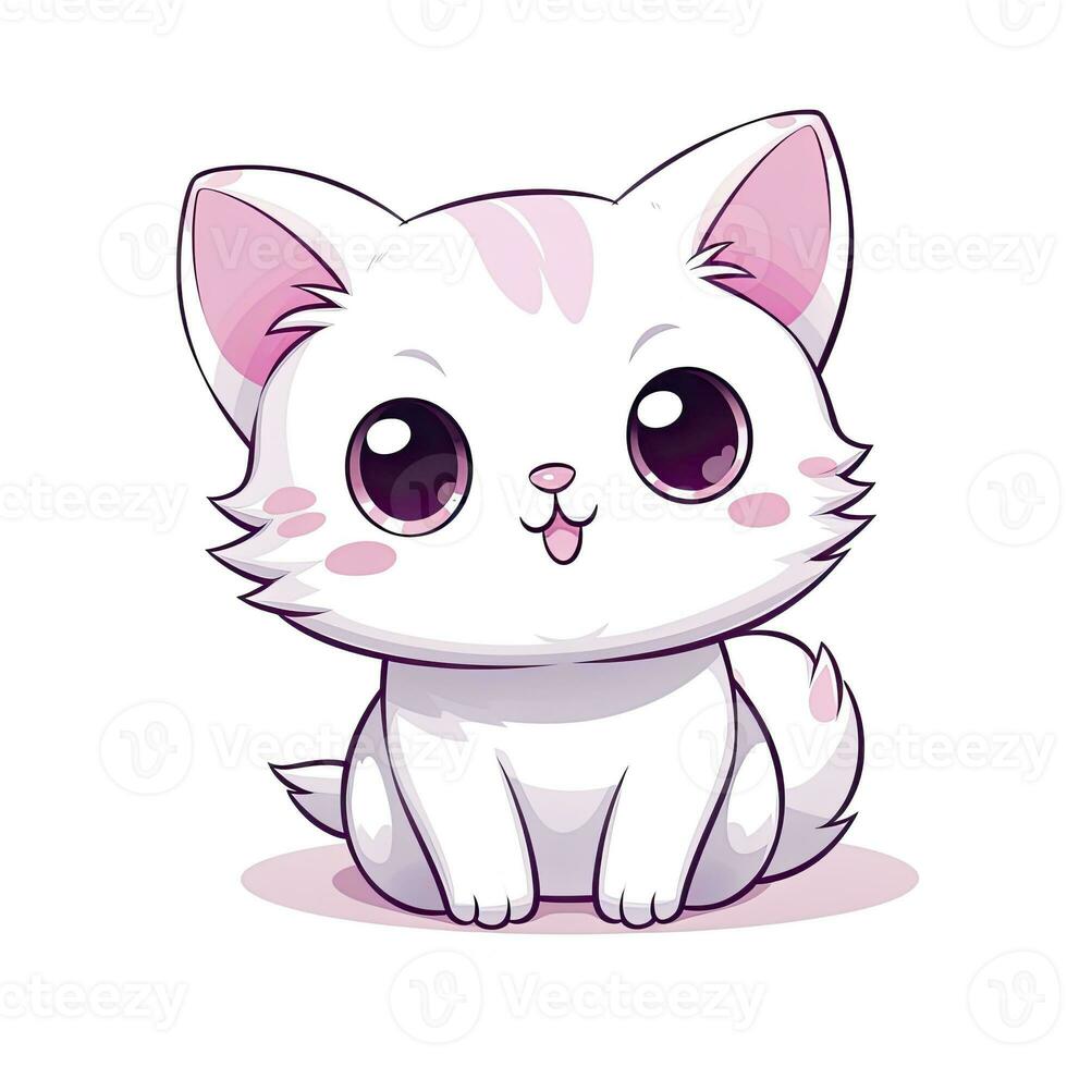 ai gegenereerd schattig kawaii kat clip art icoon wit achtergrond. ai gegenereerd foto