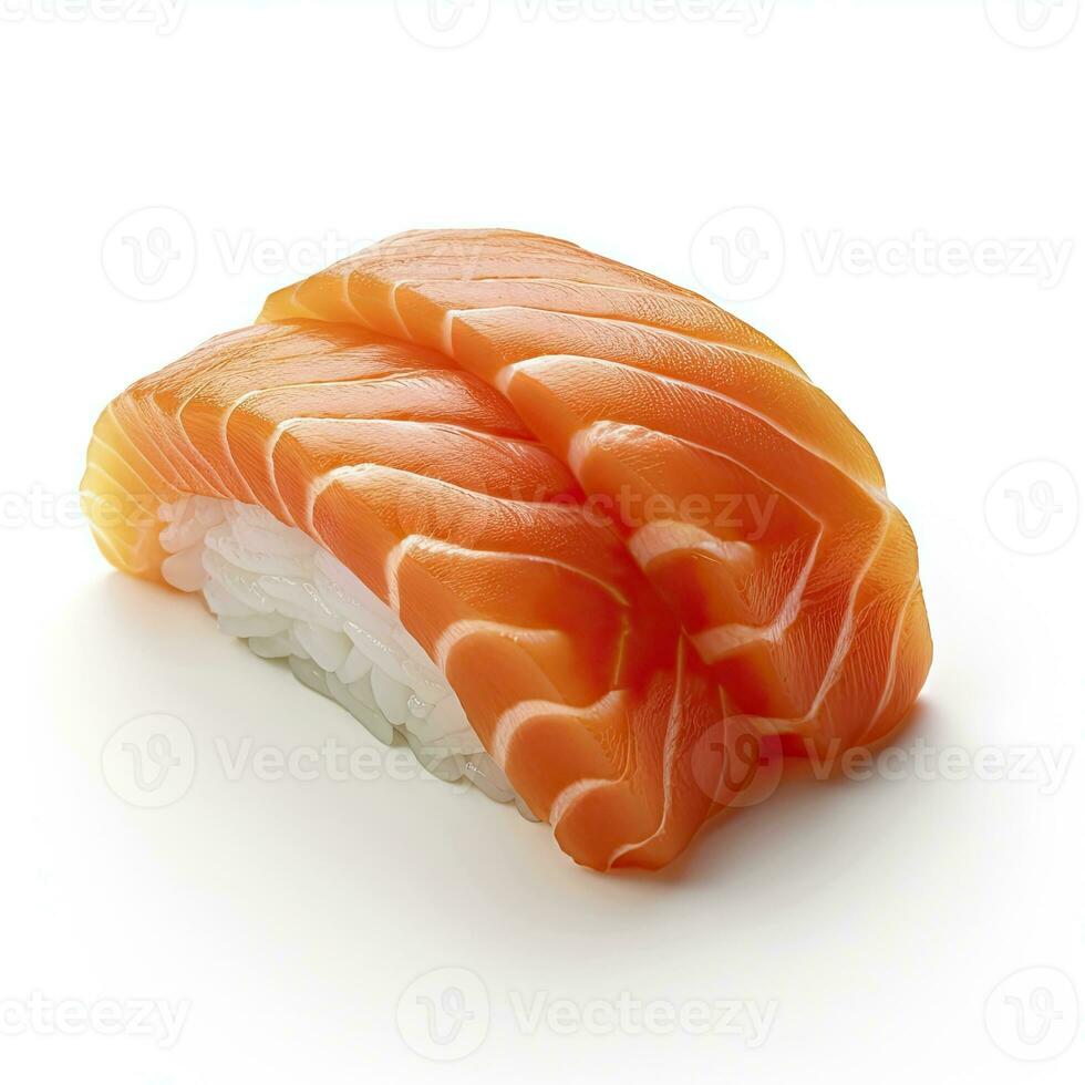 ai gegenereerd een sushi Zalm Aan wit achtergrond. ai gegenereerd foto