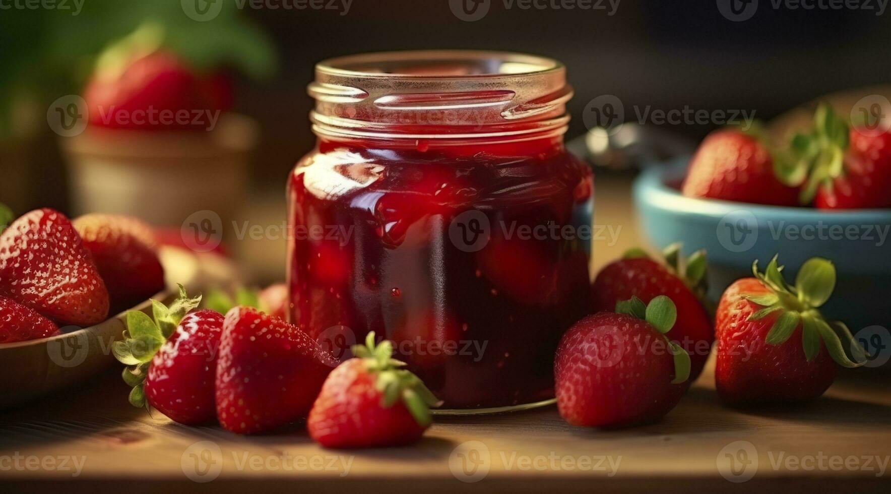 ai gegenereerd aardbei jam en vers bessen. generatief ai foto