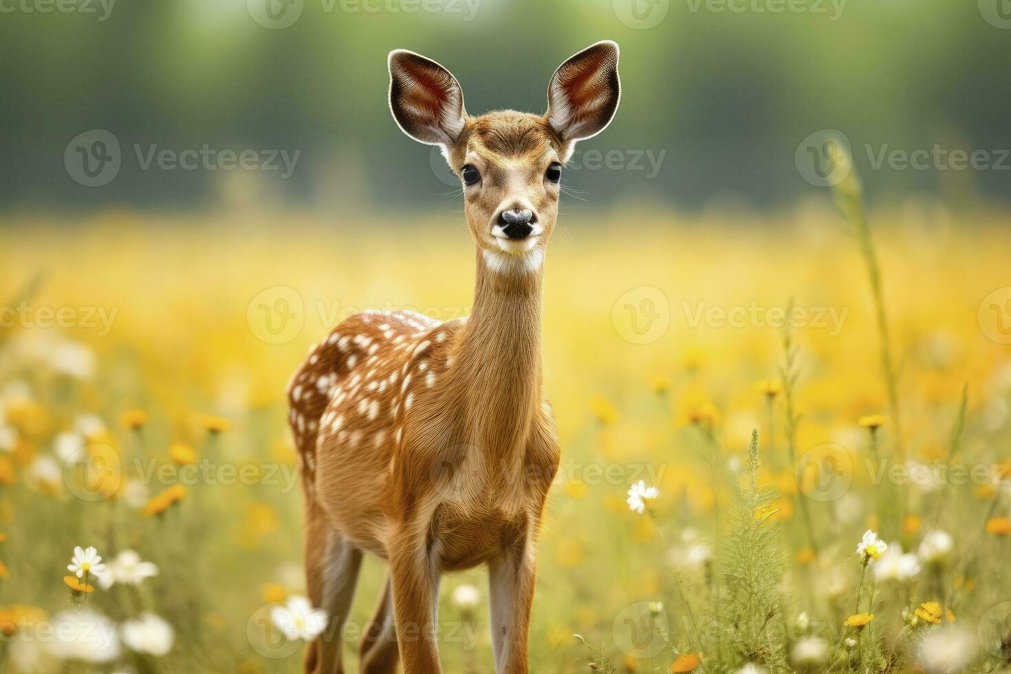 ai gegenereerd vrouw ree hert met mooi bloem. ai gegenereerd foto