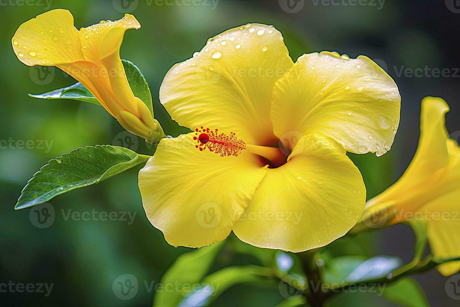 ai gegenereerd dichtbij omhoog mooi geel hibiscus bloem. ai gegenereerd foto