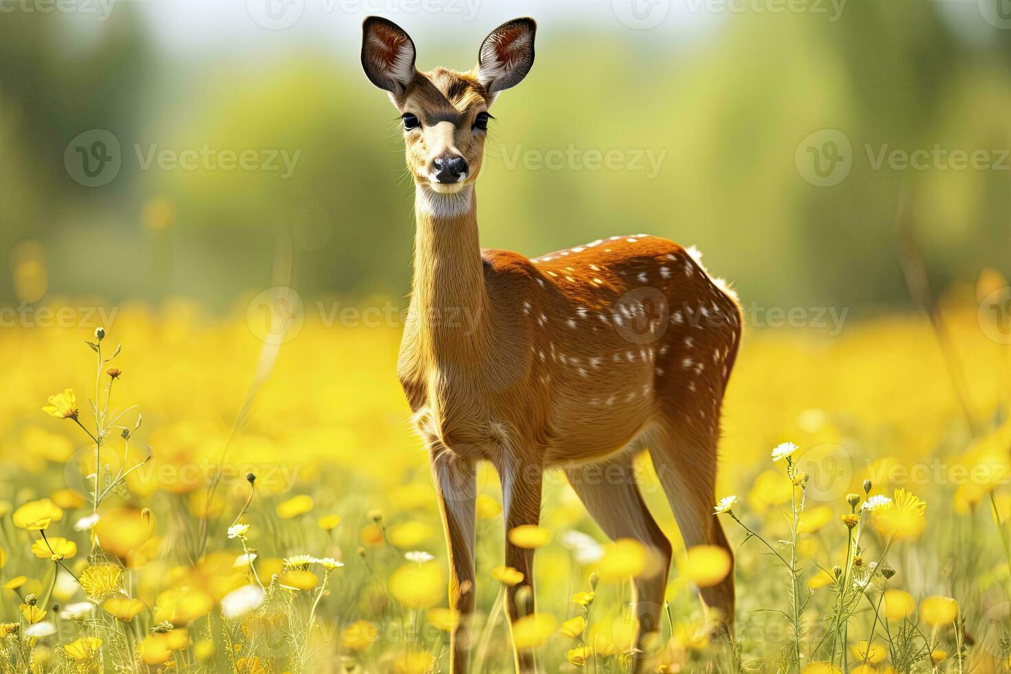 ai gegenereerd vrouw ree hert met mooi bloem. ai gegenereerd foto